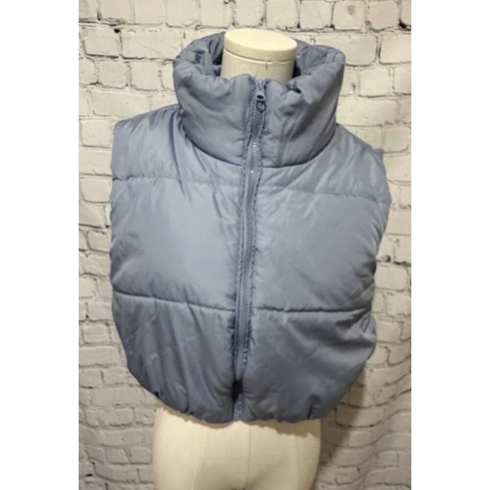 NWT New Look Puffer Crop Vest Light Blue pockets Size Medium